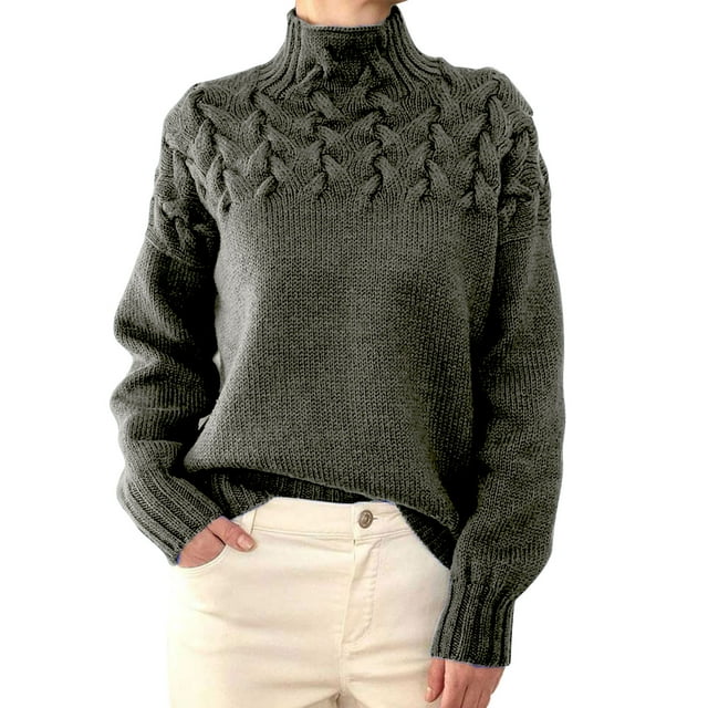 Kogui Chandails pour Femmes 2025 Chandails Tendance pour Femmes Col Rond Hauts au Crochet Manches Longues Tenues Automne Hiver 2025 Vêtements Mode (Gris,m)