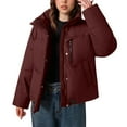 thumbnail image 2 of CQONEPT Down Coats for Womens Full Zip Up Rain Jacket Puff Padded Overcoat Thicken Coats Loose Fit Clothes with Pockets Red XL, 2 of 5