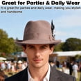 thumbnail image 6 of BadPiggies Elegant Fedora Hats for Men Women Short Brim Roll Up Cowboy Felt Hat with Feathers (Khaki), 6 of 8