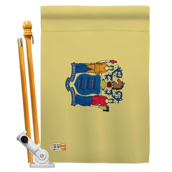 AA-SS-HS-140531-IP-BO-D-US18-AG 28 x 40 in. New Jersey States Impressions Decorative Vertical Double Sided House Flag Set & Pole Bracket Hardware Flag Set