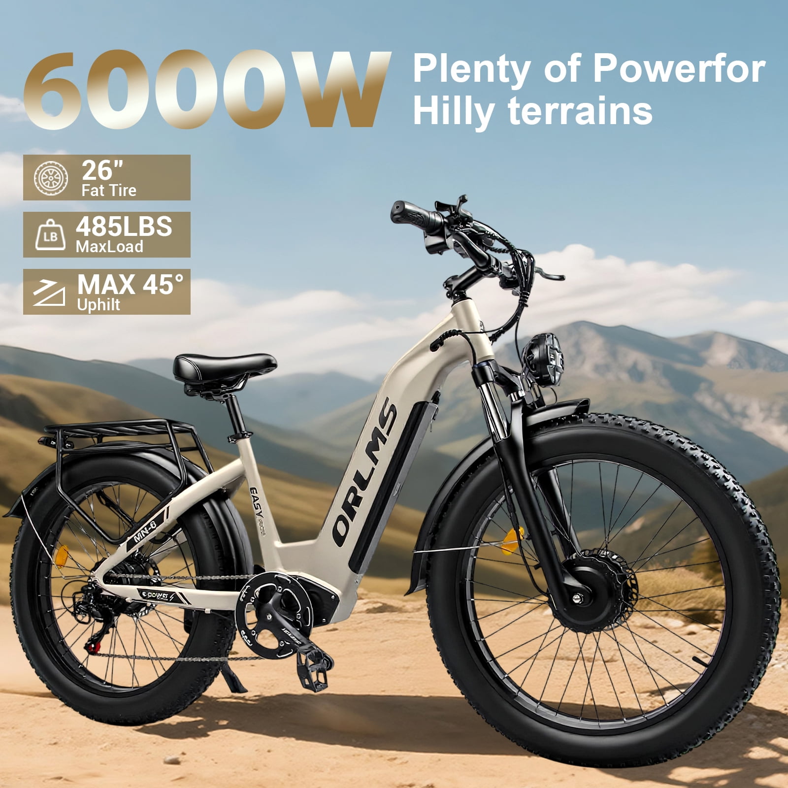 Electric Fat Tire Bike for Adults,6000W Peak Dual-Motor, 26"x4.0 Off-Road Mountain Electric Bicycle, 52V/23Ah Battery, Max 45MPH, 7-Speed, for All Terrain