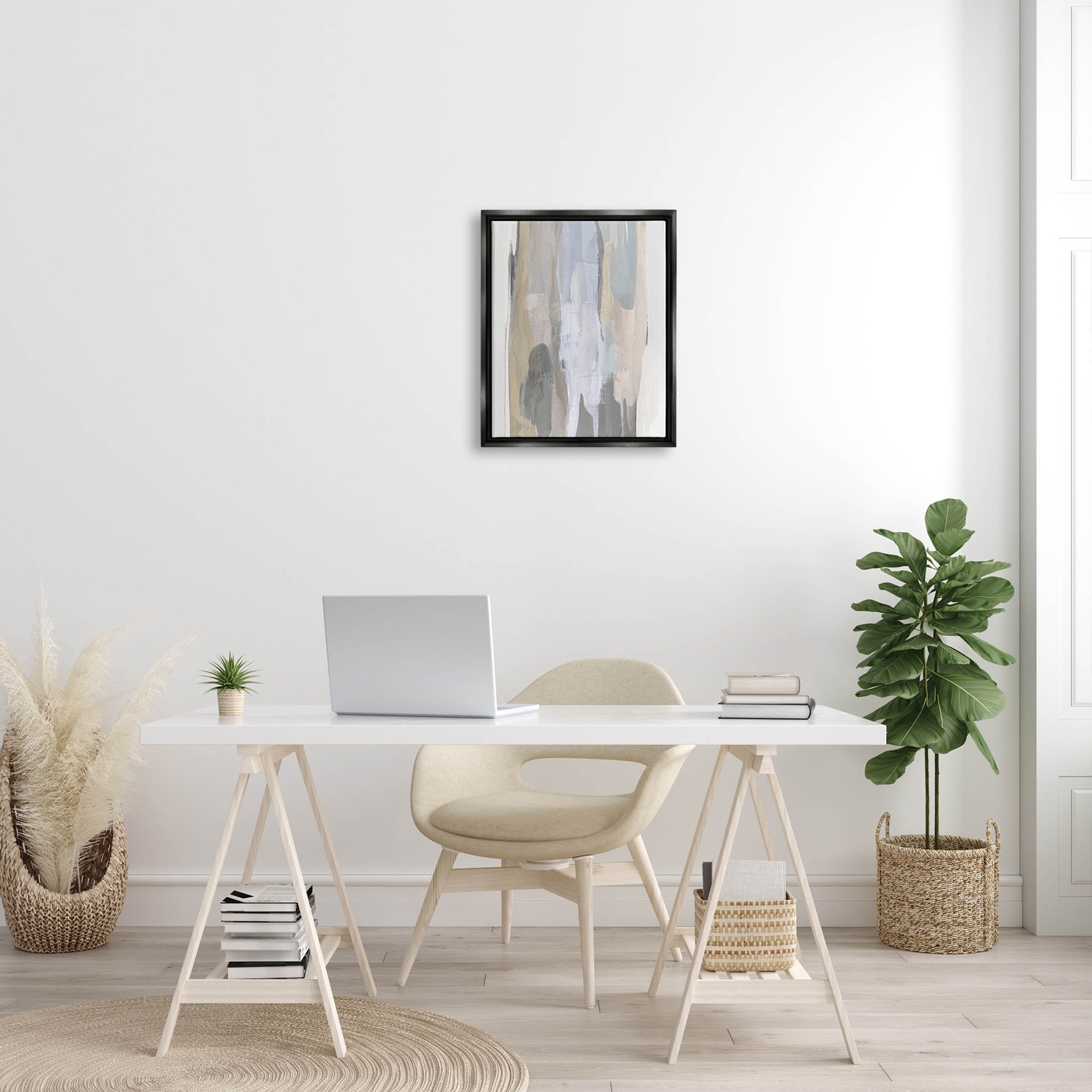 Stupell Industries Modern Neutral Tones Arrangement Graphic Art Jet Black Floating Framed Canvas Print Wall Art, Design by Jackie Hanson