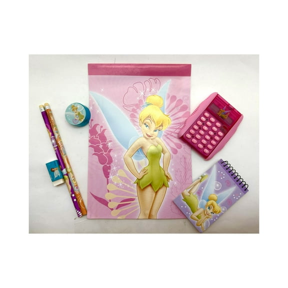 7pcs Disney Tinker Bell Stationery - Fun Tinkerbell Calculator Notepad Pencils Stationery Set