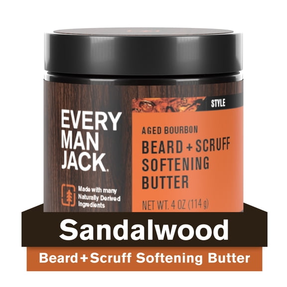 Every Man Jack Aged Bourbon Hydrating Beard and Scruff Softening Butter for Men, Naturally Derived, 4 oz