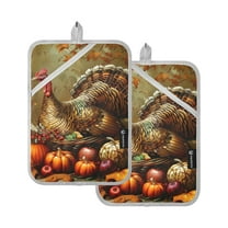 Thanksgiving Day Turkey Leaves Pumpkins Potholders Heat Resistant Pot Holder Set of 2 Oven Hot Pads with Pocket