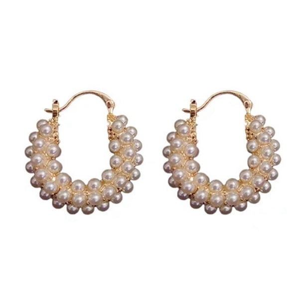 Pendientes pequeños de perlas de arroz Pendientes de oro Pendientes de diseño Pendientes ligeros de gran sentido Pendientes dulces Pendientes de temperamento