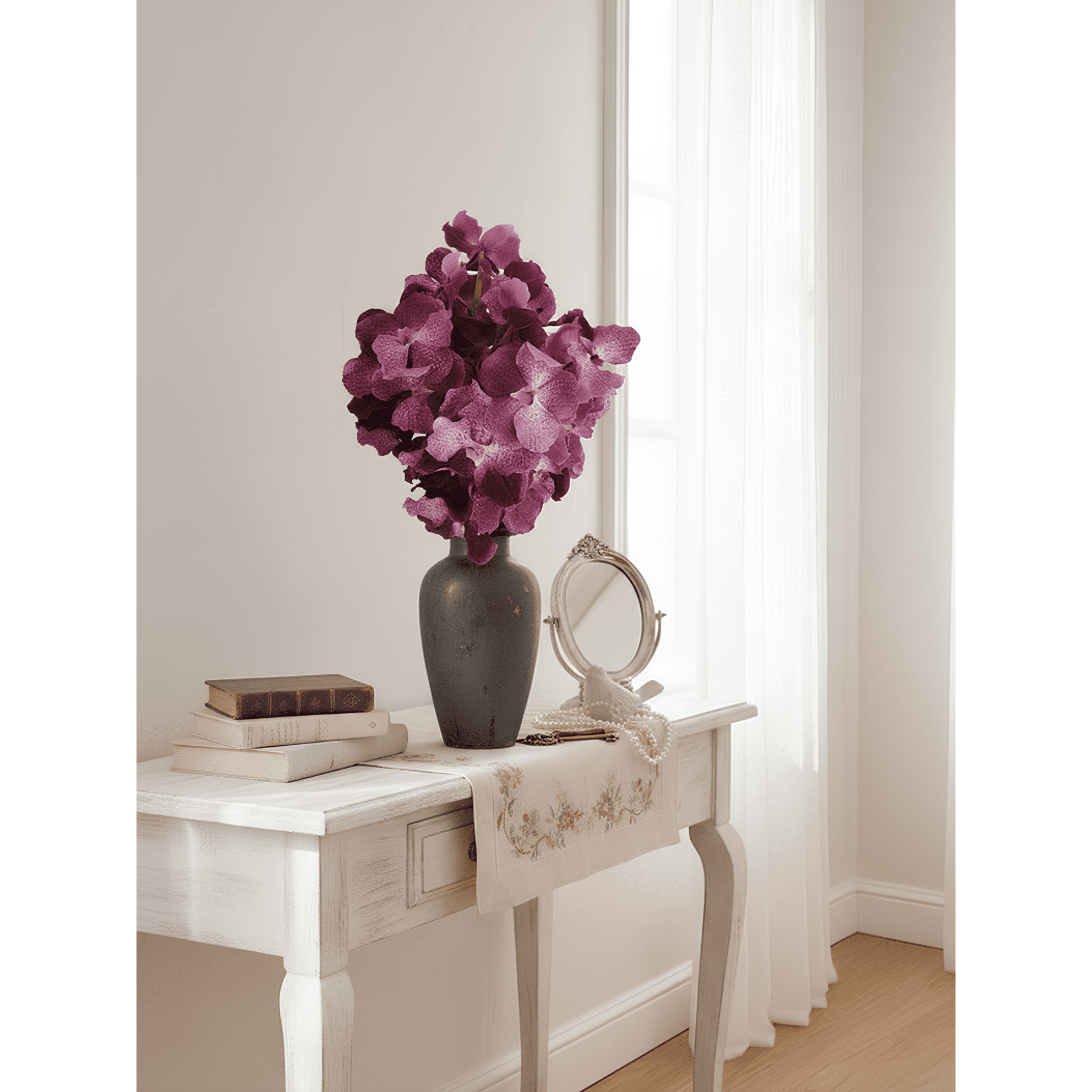 Amaranton 24" Real Touch Vanda Orchid - Reddish Purple 5Pcs Artificial Flowers Bouquet for Gift Home Decor Indoor Outdoor Faux Vanda Orchid Flower Fake Floral Arrangements