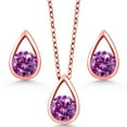 thumbnail image 2 of Gem Stone King 18K Rose Gold Plated Silver Teardrop Pendant and Earrings Jewelry Set with Round Fancy Purple Zirconia, 2 of 4