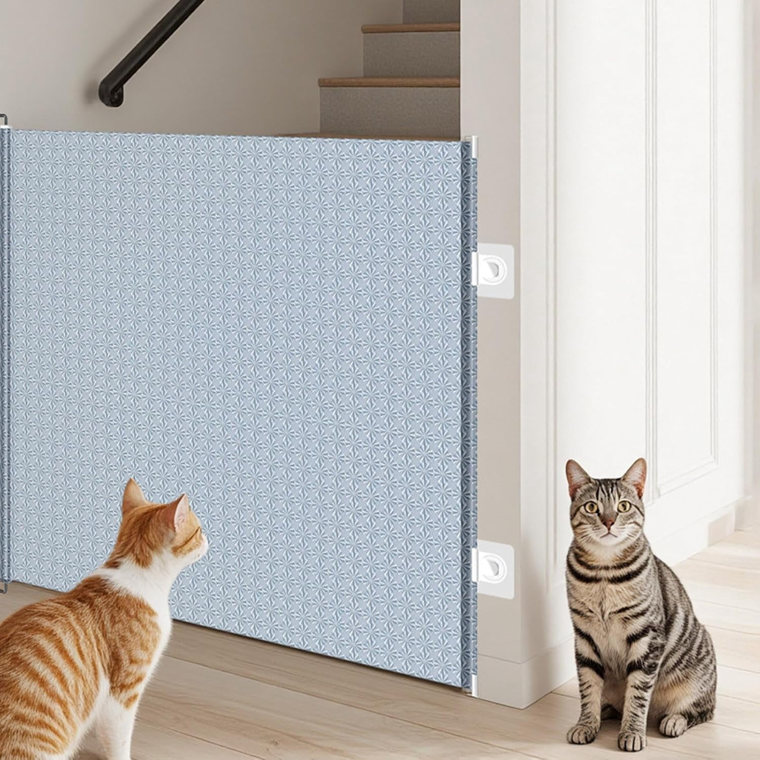 Retractable Dog Gate - Pet Safety Barrier Door,No Drilling Extendable Stairway Puppy Guard Cat Small Animals Gate for Door Frame Porch Patio Balcony Fence Driveway (49.2''W×22.8''H)