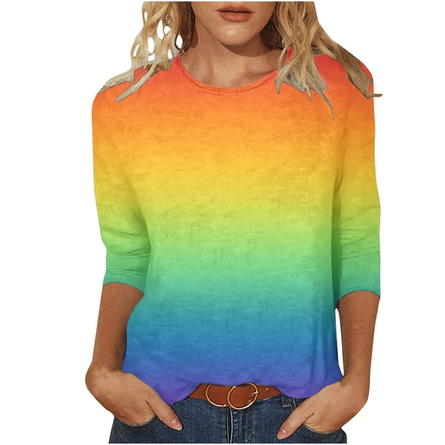 Birdeem T-Shirt Mode Femme Imprimé Ample Manches 3/4 Blouse Col Rond Hauts Décontractés
