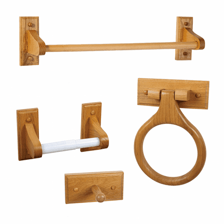 Design House Dalton Wall Mount Bath Hardware Accessory Set, Honey Oak, 4-Piece