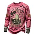thumbnail image 2 of Broave Men Vintage Dark Halloween Graphic Crewneck Long Sleeve Shirt, Skeleton Tombstone Pumpkin Bat Print Casual Pullover Top, Gothic Bones Halloween Outfit for Men, 2 of 9