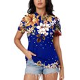 thumbnail image 2 of Blusas para las Mujeres Impresión Casual Manga Corta Turndown Collar Botón Superior, Tops Cortos para las Mujeres, 2 of 5