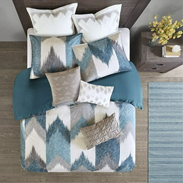 Ink Ivy Alpine King Cal Size Bed Comforter Set Aqua Grey Ivory Pieced Chevron 3 Pieces Bedding Sets 100 Cotton Bedroom Comforters Com Ink Ivy Alpine King Cal Size Bed, Grey Cotton King Size Bedding