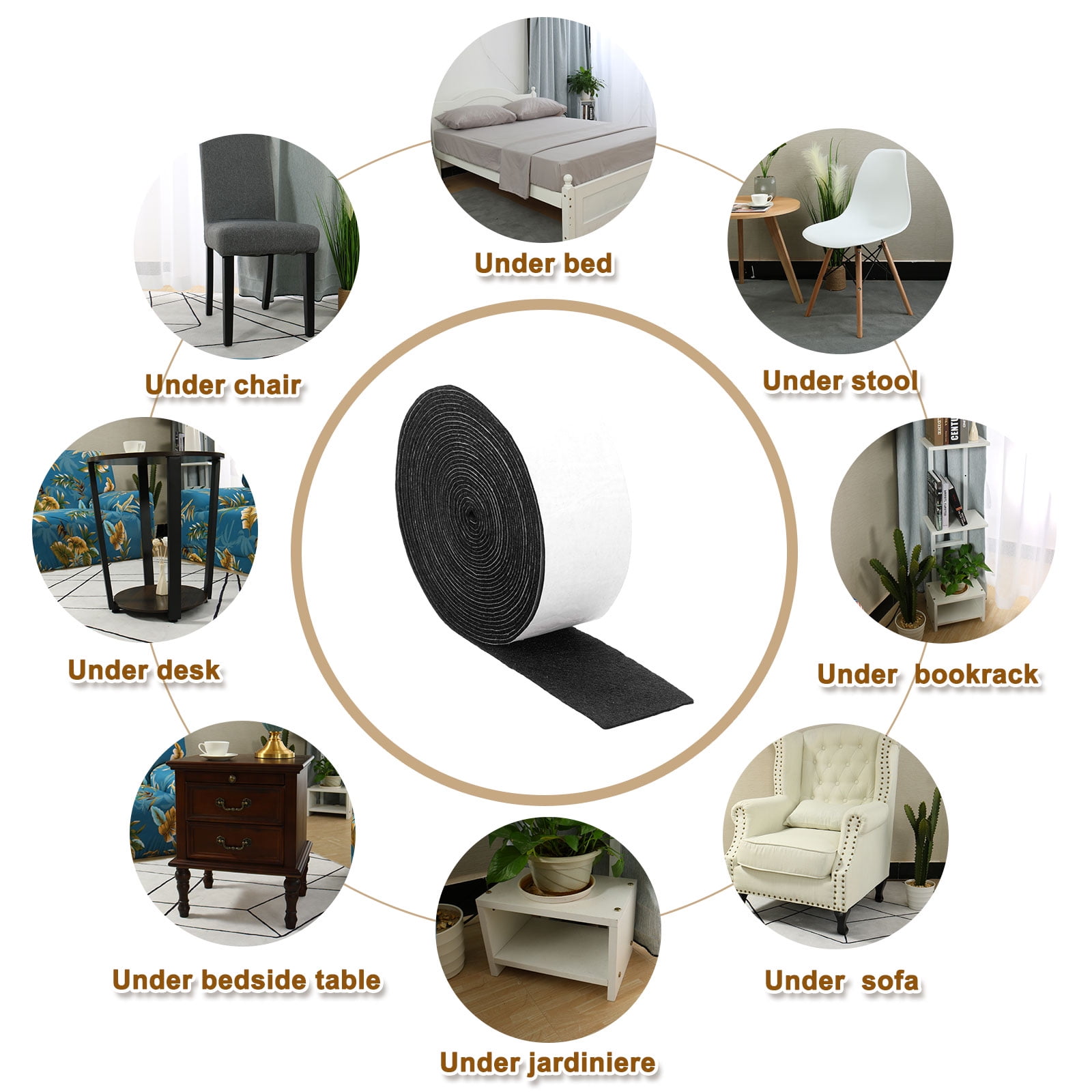 Felt Strips with Adhesive Backing, 2 Pack 1-4/7" x 197" x 0.06" Adhesive Felt Strips Anti Scratch Furniture Felt Tapes Self-Stick Felt Pads for Protecting Hardwood Floor, Black