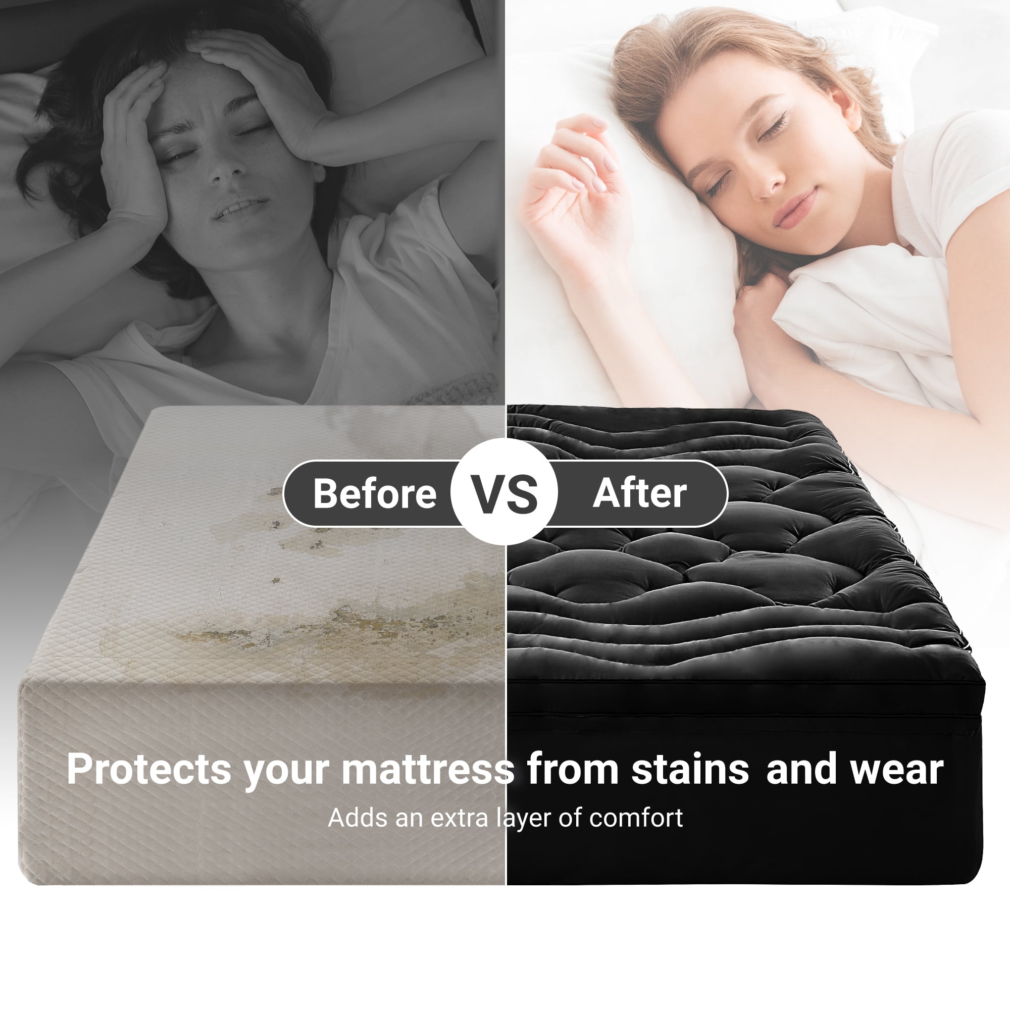 BDEUS Extra Thick Twin-XL Mattress Topper, Cooling Mattress Pad Cover, Mattress Protector with 8-21 Inch Deep Pocket,Comfortable,Black