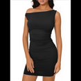 thumbnail image 1 of Vestidos de Verano Mini para Mujer 2025, Ajustados, con Hombros Descubiertos, Negros, Talla S, 1 of 8