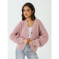 thumbnail image 5 of Women'S Chunky Knit Cardigan Sweater V-Neck Long Sleeve Button Casual Loose Cropped Cardigan Coat Pink L, 5 of 7
