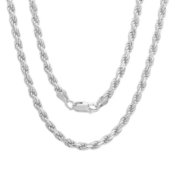 Solid 925 Sterling Silver 2.50mm Italian Diamond Cut Twisted Rope Chain Necklace