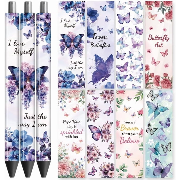 Calcomanías de transferencia UV DTF con diseño de mariposas y flores - 48 unidades, resistentes al agua, con impresión HD, para manualidades decorativas, regalos y mucho más.