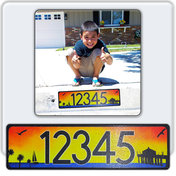 Curb-N-Sign® Customized Super Reflective Aluminium Curb Wrap® House Number Decals for Outdoor, Indoor House Numbers Letters Sticker Decals with Beach Play