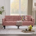 thumbnail image 6 of 75" Convertible Folding Sofa Bed with USB Port, Velvet Futon Couch with Adjustable Backrest and Side Storage, Tufted Couch for Apartment, Living Room, Pink, 6 of 9