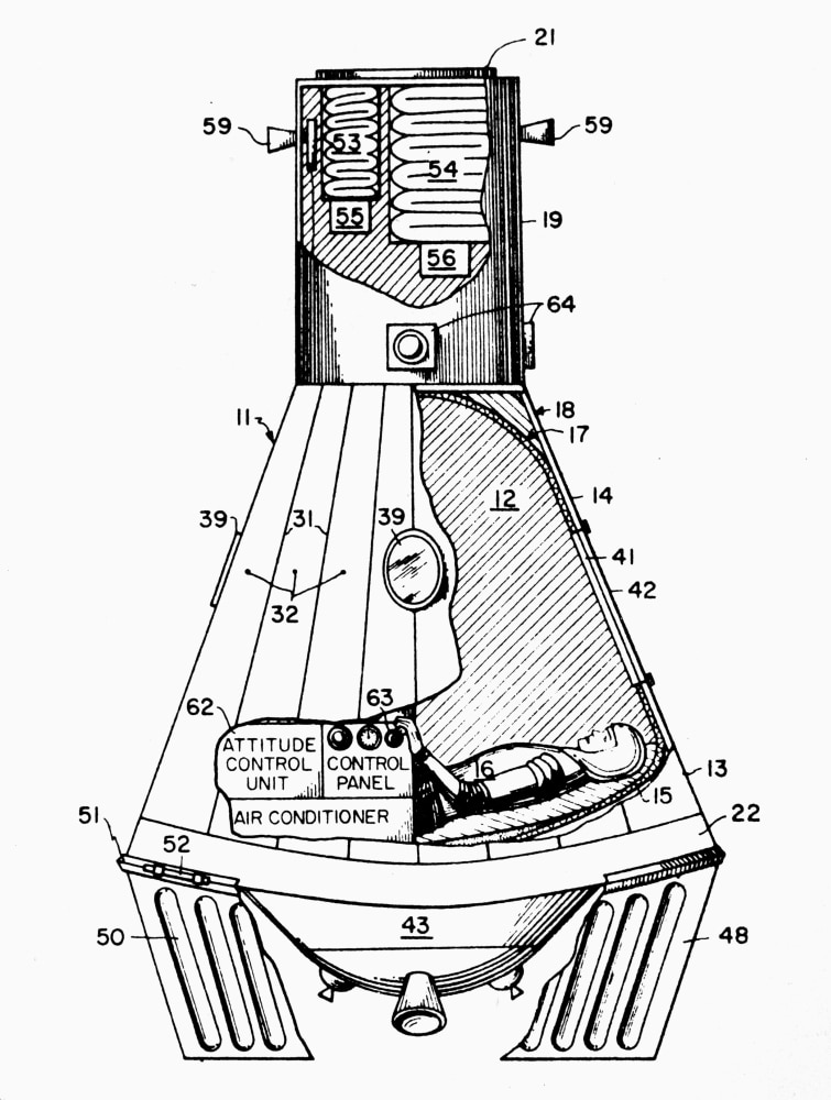 Space Capsule, 1963. /Nengraved Patent Drawing, 1963, For A Space