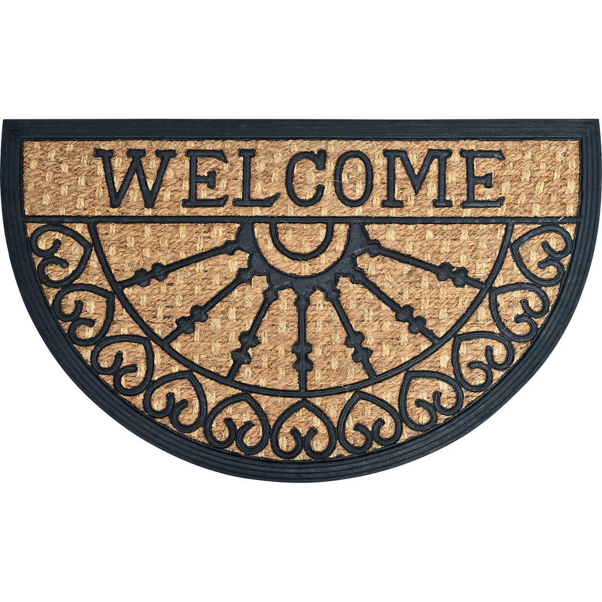 Sheltered Half Round Front Door Mat Harry Welcome Natural Braided Coir Coco Rubber Rug 24x16 Walmart Com