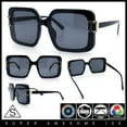 thumbnail image 3 of Womens Rimless Designer Fashion Oversized Rectangular Plastic Sunglasses All Black, 3 of 8