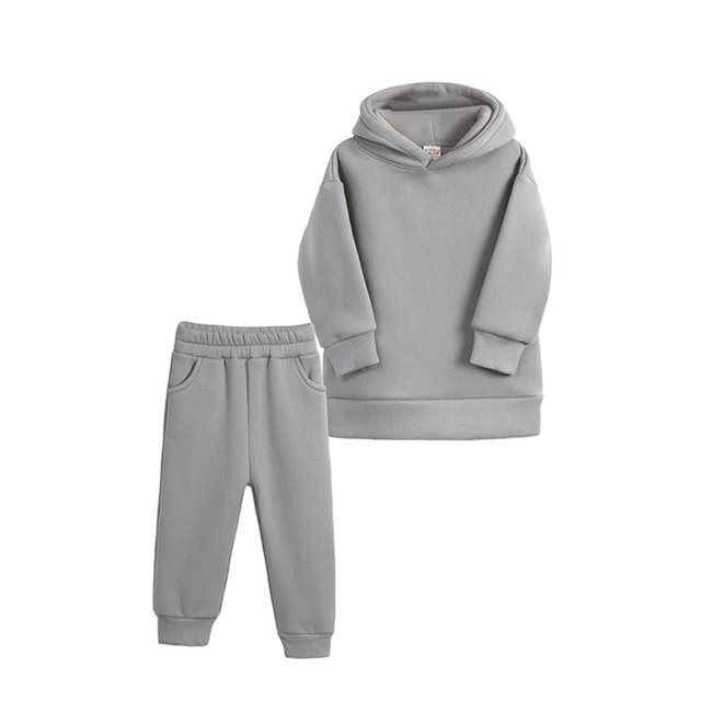 Sudadera Para Niños Pequeños Otoño Invierno Ropa Para Niños Traje Deportivo Suéter Informal Suéter Con Capucha Pantalones Conjunto De Dos Piezas Gris Odeerbi LM103-11172
