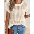 thumbnail image 3 of ANRABESS Women’s Tops 2026 Trendy Summer Shirts Crochet Cap Sleeve Knitted Sweater Spring Beach Vacation Clothes Beige Medium, 3 of 8