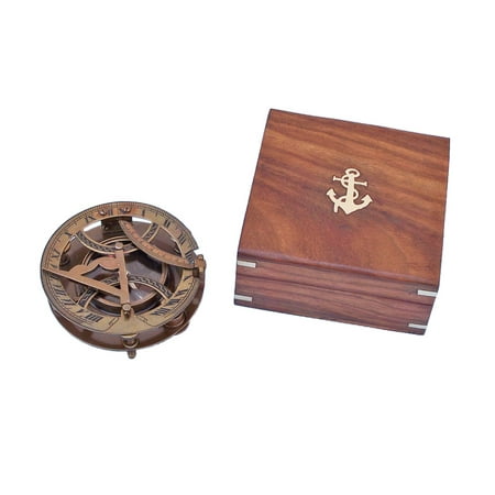 - Antique Brass Round Sundial Compass w/ Rosewood Box 6