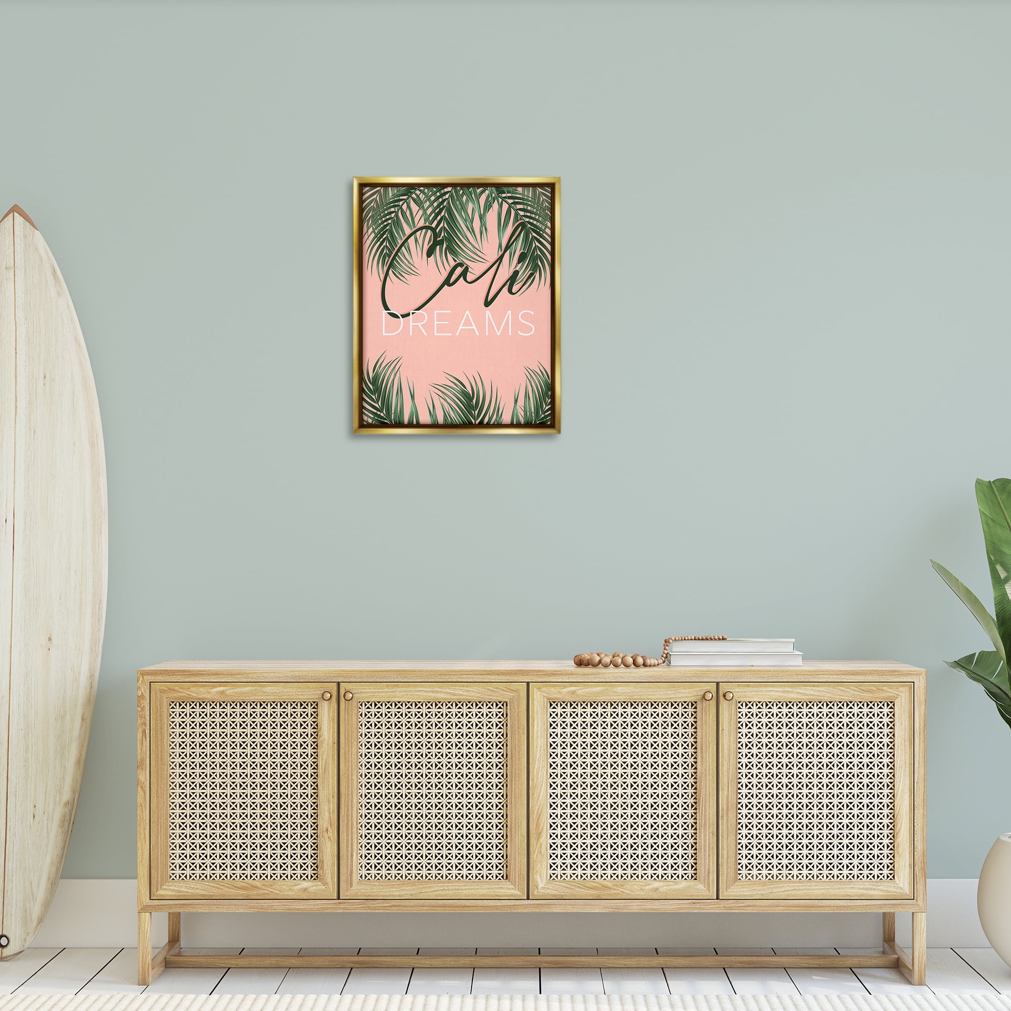 Stupell Industries Cali Dreams on Palms Plants & Flowers Painting Gold Floater Framed Canvas Art Print Wall Art, 25 x 31