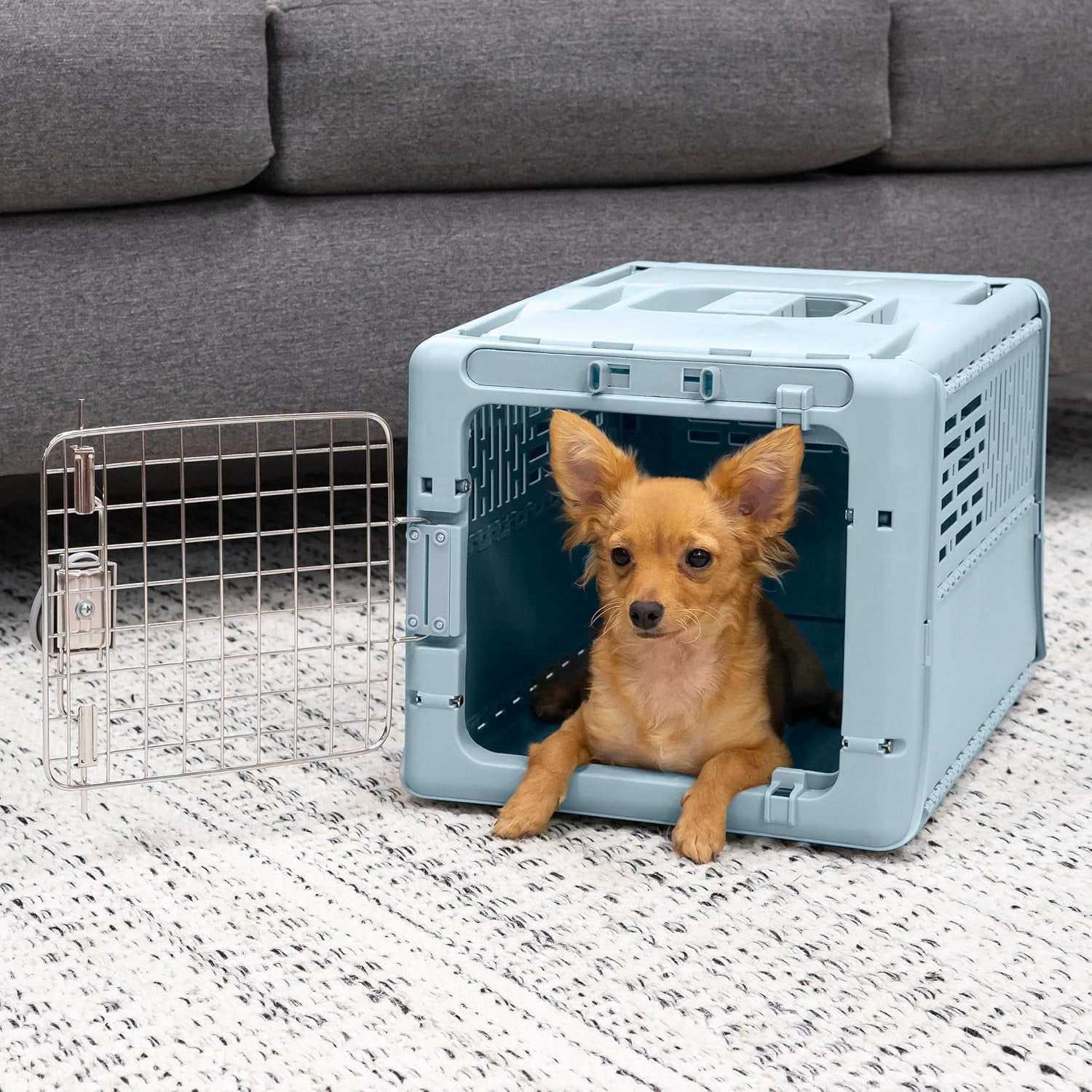 Collapsible X-small Pet Travel Carrier (blue)  Hard-sided Kennel For Small Dogs Puppies Cats Kittens Animals Up To 20lbs Washable Home & Outdoor Crate 19.6"l X 13.5"w 12"h