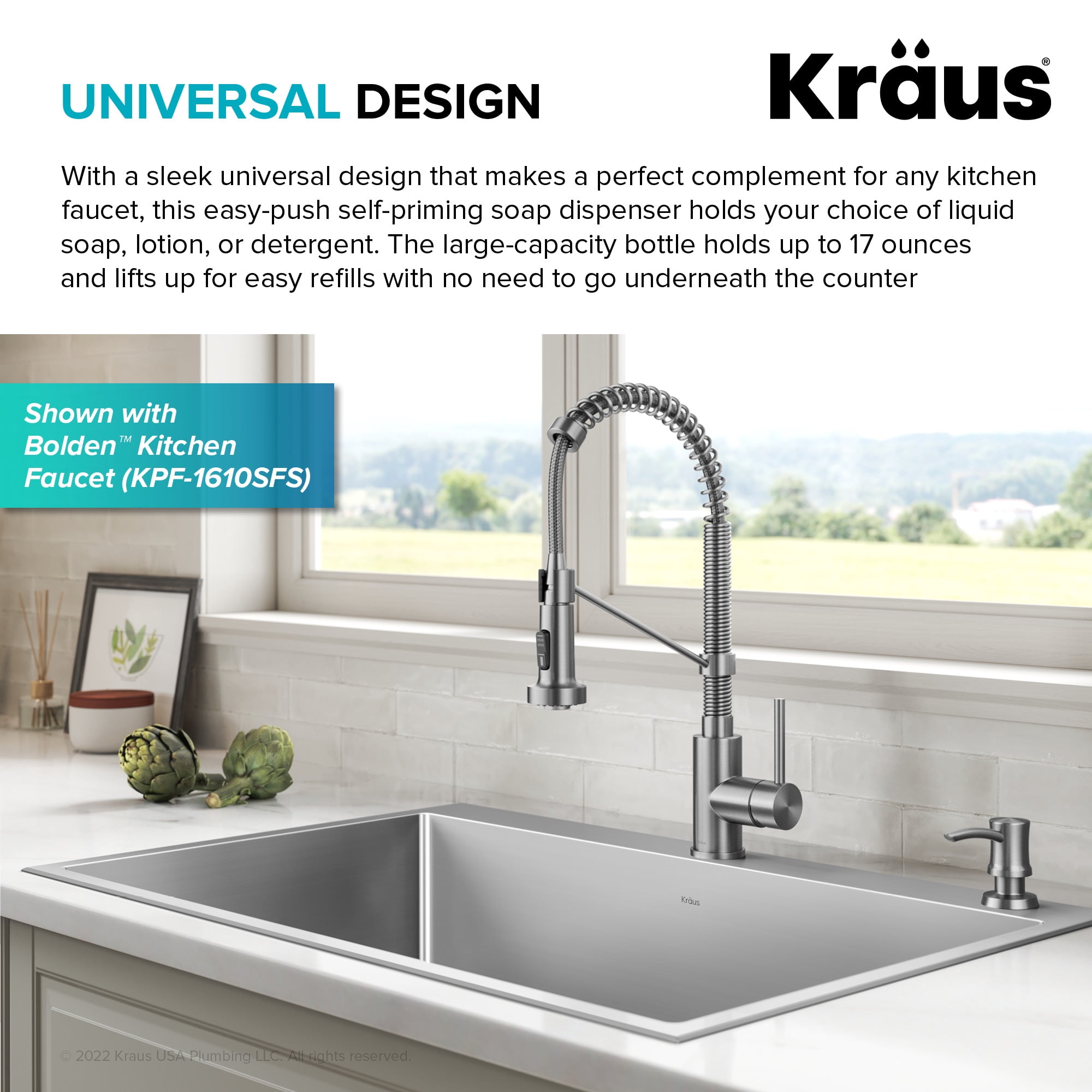 Kraus Brass Kitchen Soap and Lotion Dispenser in Spot-Free Stainless Steel