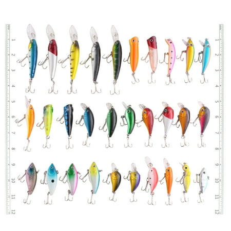 LotFancy 30 Topwater Fishing Lures with Hooks Bass Bait Trout Lures with Propeller Tail