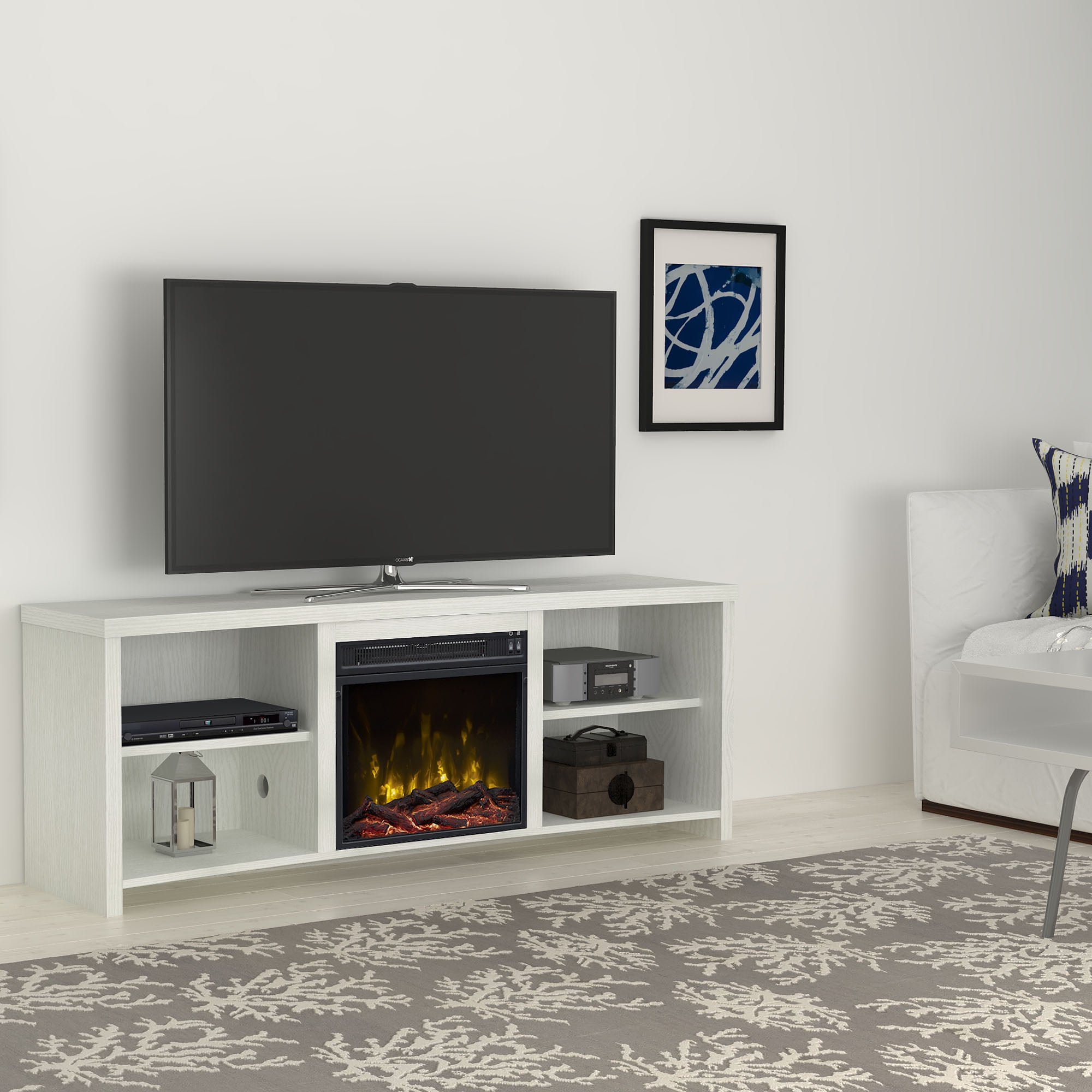 Seasons Glen White TV Stand for TVs up to 65" with an Electric