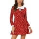 thumbnail image 1 of Vestido de manga larga con cuello Peter Pan en contraste floral, por encima de la rodilla, M rojo para mujeres Inspire Chic, 1 of 5