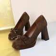thumbnail image 3 of Women Square Toe High Heels 9CM Sexy Pumps Faux Suede Bowknot Ladies Wedding Shoes for Bride Prom Party, 3 of 7