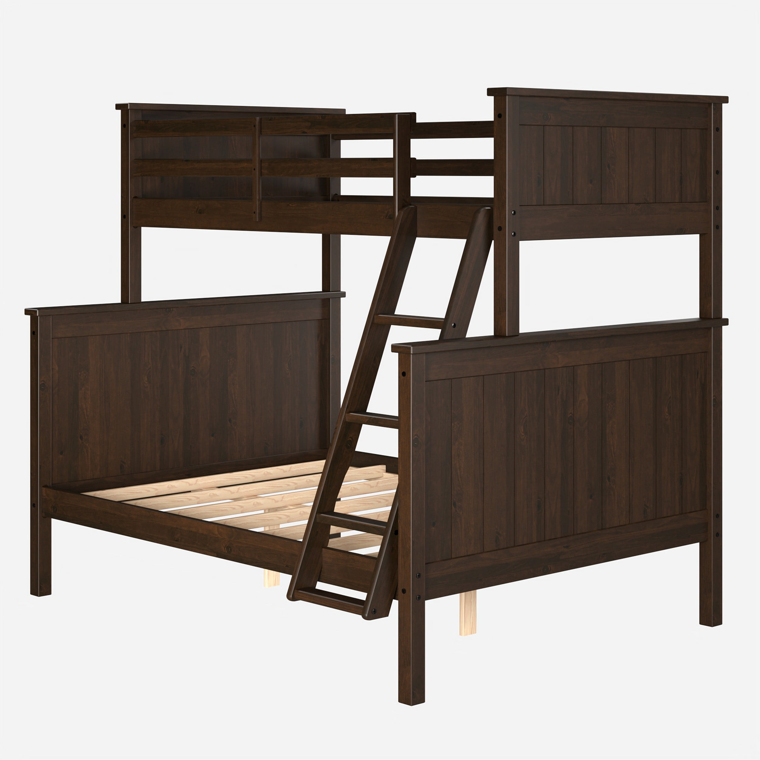 Linon Brigitte Kid's Twin over Full Convertible Bunk Bed with Built-In Ladder, Walnut