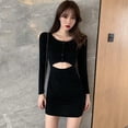 thumbnail image 3 of Women's Sexy Bodycon Long Sleeves Criss Cross Cut Out Club Mini Dress, 3 of 4