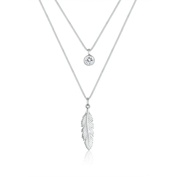 Elli by Julie & Grace Women 17" Layered Crystal and Feather Necklace 925 Silver
