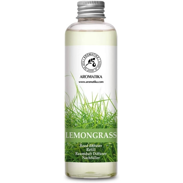 Lemongrass Reed Diffuser Refill w/Natural Essential Lemongrass Oil 200ml - Fresh & Long Lasting Fragrance - Best for Aromatherapy - Home - Office - Reed Diffuser oil for Restaurant