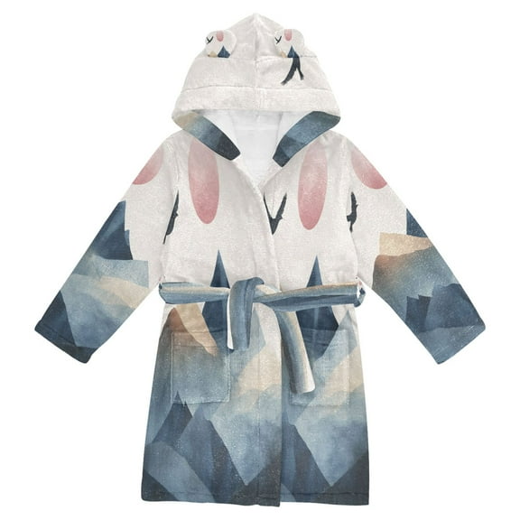 FORMRS Niños Bathrobe Unisex Hooded Robe Soft Plush Pajamas Sleepwear, Size 2-3T, Art Mountains