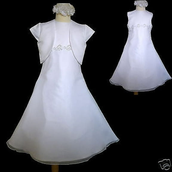 New White Girl Wedding Christening 1st Holy Communion Dress Bolero 6,7,8,10,12