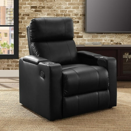 Mainstays Home Theater Recliner with In-Arm Storage, Reclining Chair with PU Leather Upholstery, (Best Home Theater Seating 2019)