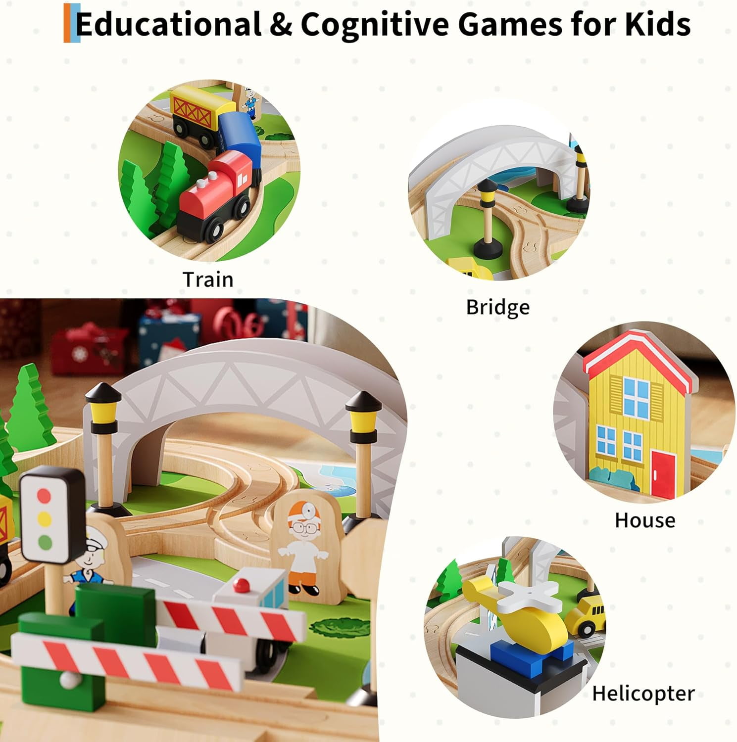 Garvee Wooden ﻿Train Table 31.5 x 22.44 x 15.75", 78 Multicolor Piece, for Toddlers 3+
