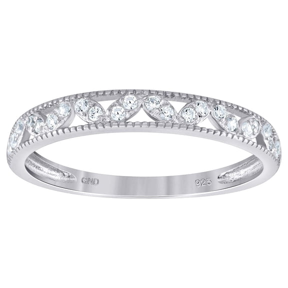 925 Sterling Silver Womens Cubic Zirconia Semi Eternity Stackable Wedding Band Ring Size 7 Eternity Ring for Women and M