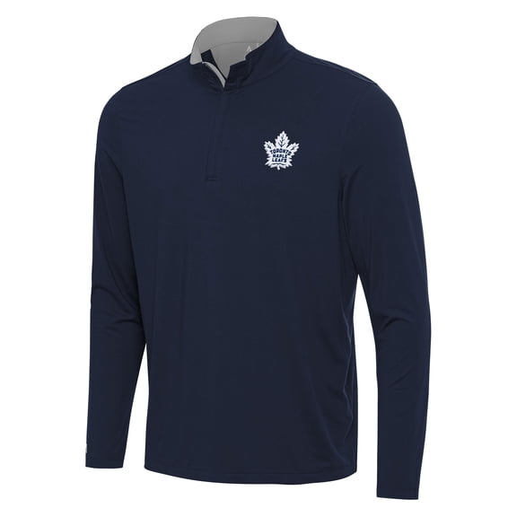 Men's Antigua Navy/Gray Toronto Maple Leafs Content Quarter-Zip Pullover Top