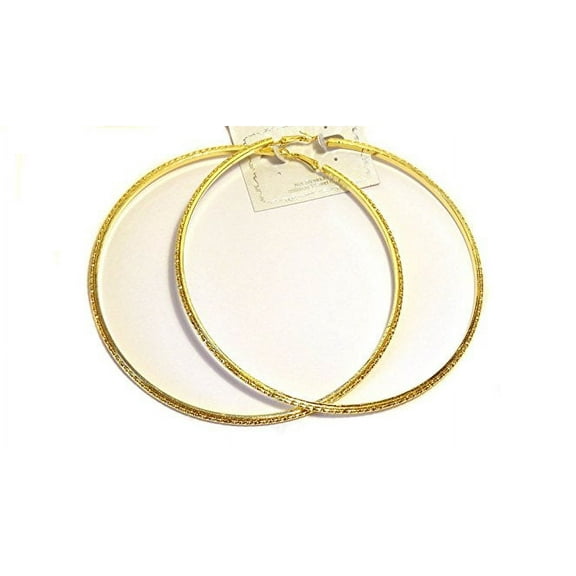 Large Hoop Earrings 4.5 inch Gold Tone Lined Hoops